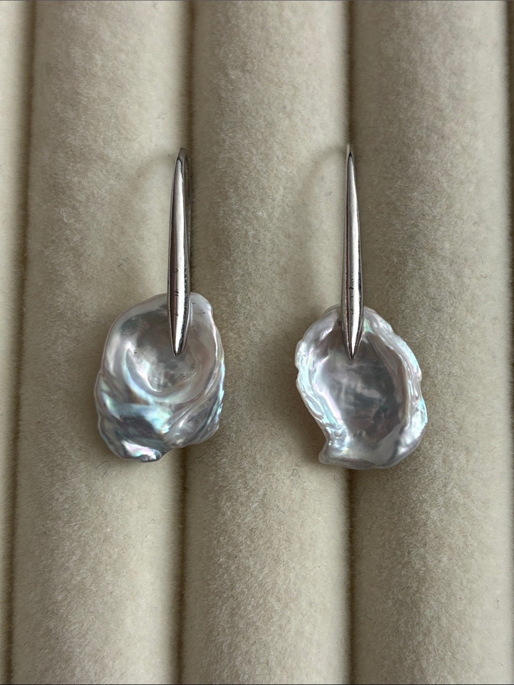 Baroque Iridescent White Pearl Drop Earrings with Silver Hooks